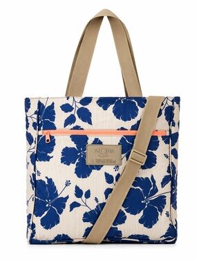 ALOHA Collection Keep It Light Daily Tote Navy Hibiscus Laptop Travel Bag NWT